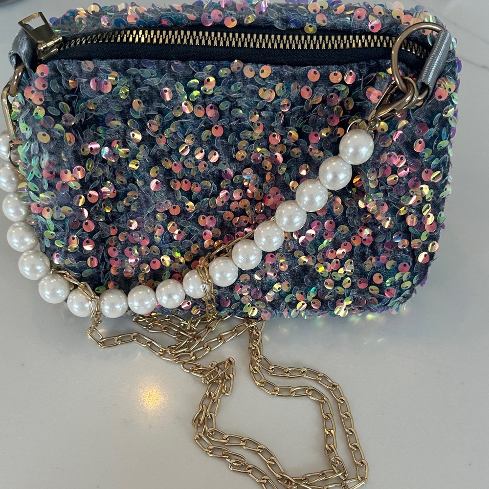 Sequin and Pearl Chain Women's Bag